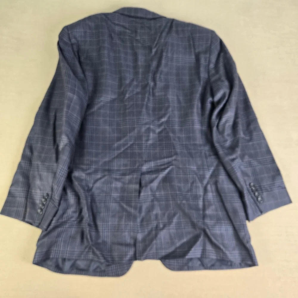 Jos A Bank Mens Plaid Blazer Sport Coat Blue Camel Hair Silk‎ Blend Two 46L